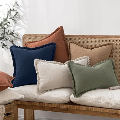 MIULEE Boho Linen Fringe Decorative Throw Pillow Covers Dark Navy 18x18 | Set - Image 6