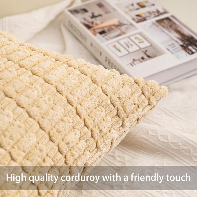 Pack of 2 Corduroy Decorative Throw Pillow Covers 18x18 Inch, Light Brown | - Image 2