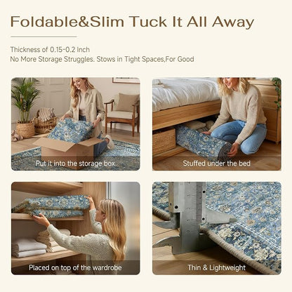 6x9 Light Blue Vintage Floral Washable Area Rug - Image 6