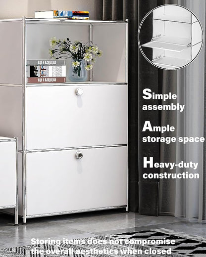 Metal Shelf with 2 Flap Doors, Large Capacity Cabinet, DIY Modern Home - Image 4