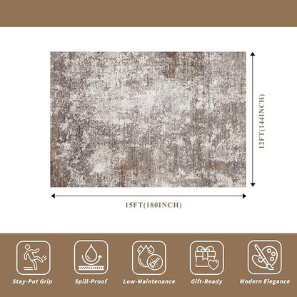 12x15 Area Rug Living Room Washable – Extra Large Modern Neutral Abstract Soft - Image 2