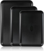 SS&CC Nonstick Baking Sheet Pan Set of 3, 0.8mm Carbon Steel Cookie Sheets for Oven - Half/Quarter/Jelly Roll Pans with Diamond Texture, PFOA-Free & Oven Safe (17.5x12, 15.5x10.2, 13.5x9.5 Inch)