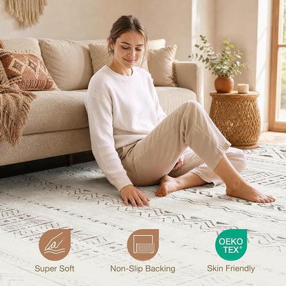 cotiled Boho 10x12 Area Rug for Living Room: Large Moroccan Washable Rug | - Image 4