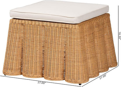 Bali & pari Palm Bohemian Honey Scallop Rattan Ottoman - Image 3