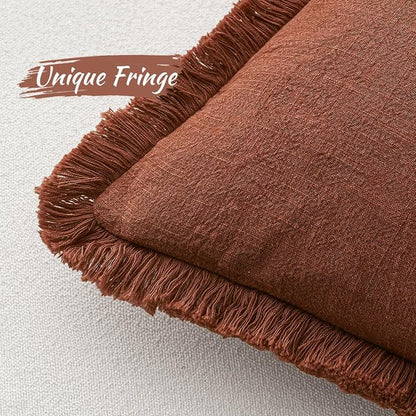 MIULEE Linen Fringe Decorative Fall Throw Pillow Covers Late Autumn 20x20 | Set - Image 8