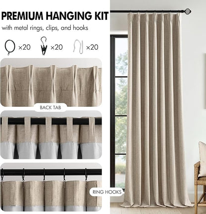 MIULEE Sand Pinch Pleated 100% Blackout Linen Curtains 40x96 Inches | Room - Image 8