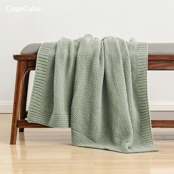 CozeCube Sage Green Seed Stitch Throw Blanket 50"x60", Farmhouse Decor | Blanket - Image 4