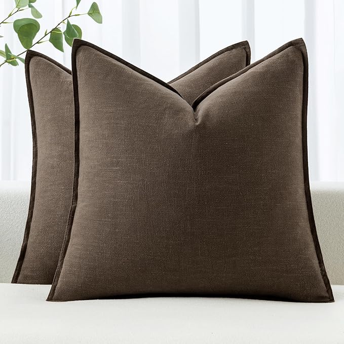 MIULEE Decorative Linen Euro Sham Pillow Covers 24x24 Dark Coffee Chocolate | by MIULEE