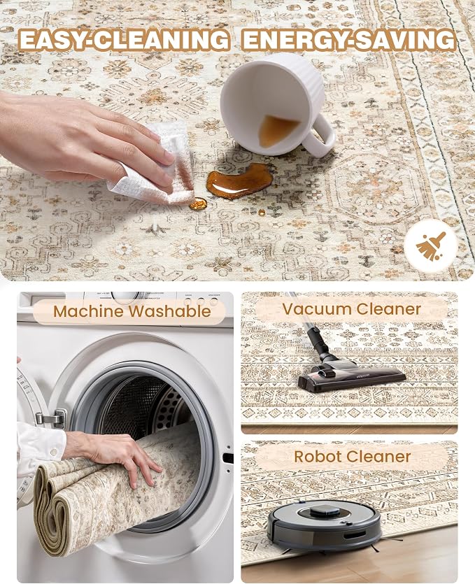 Kitchen Runner Rug Non Slip Washable Rugs 2.5x8, Cream/Beige | Soft Low Pile - Image 8