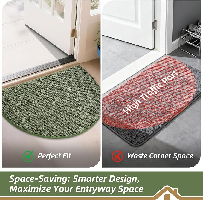 BEQHAUSE Dirt Trapper Door Mat 24" x 36" Half Circle Non Slip Rugs, Absorbent - Image 6