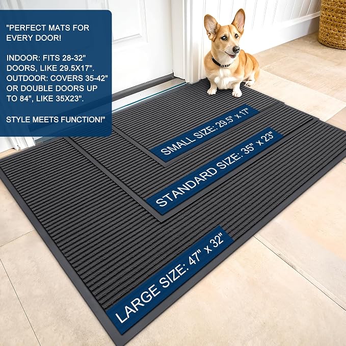 OLANLY 2-Pack Front Door Mats 59x34, Waterproof Heavy-Duty Doormats | Charcoal - Image 2