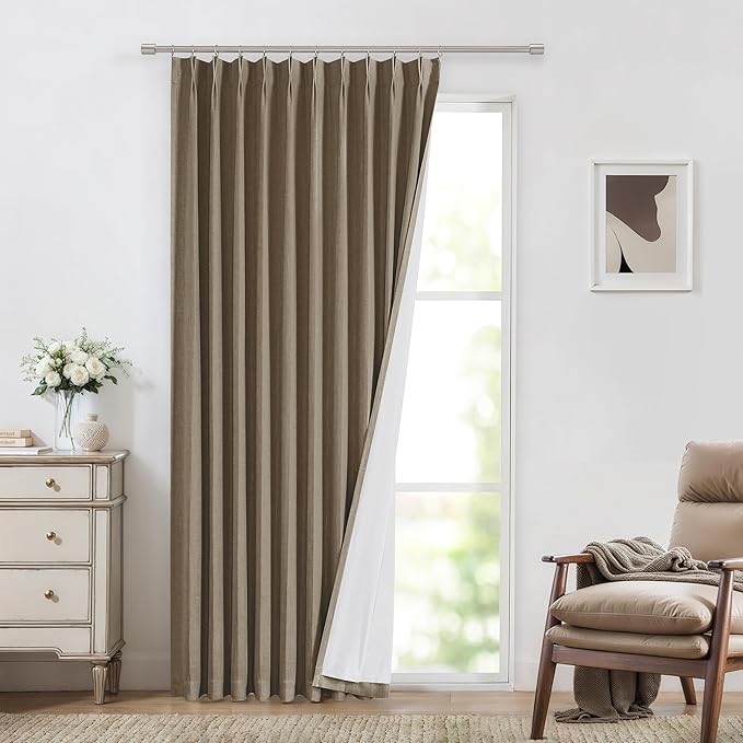 Vision Home Brown Pinch Pleated Full Blackout Curtains Linen Blended 60" Wide by VisionHome