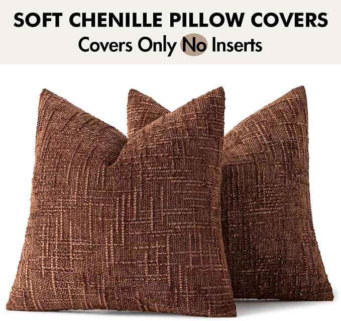 MIULEE Chenille Textured Throw Pillow Covers Terracotta 18x18 Set of 2 | Slubby - Image 9