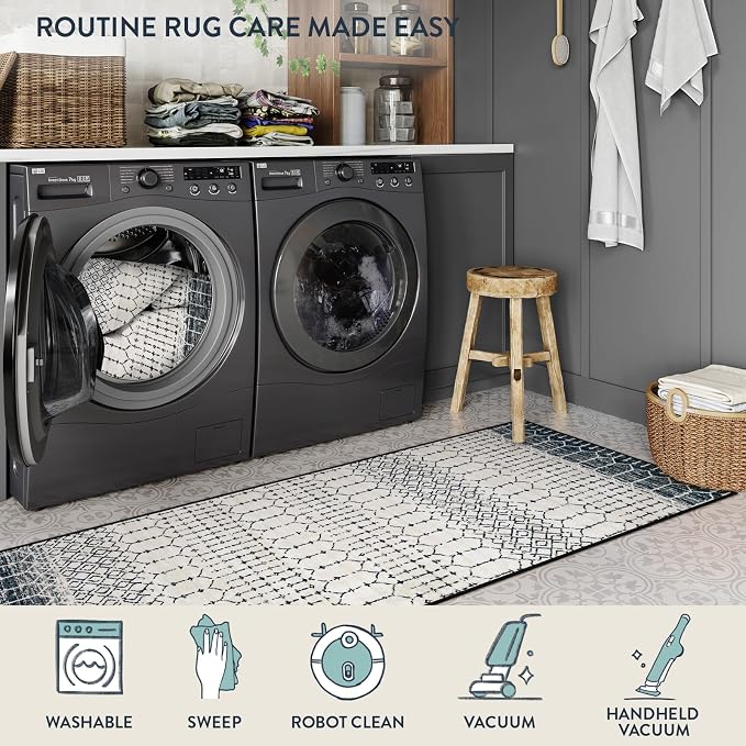 Lahome Moroccan Washable Runner Rug 2x6, Ultra-Thin Geometric Print Distressed - Image 4