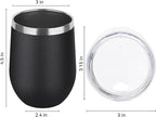 DOMICARE Stainless Steel Wine Tumbler Bulk with Lid, Personalized Insulated Tumblers Set, 12oz Travel Coffee Cups Pack of 8, Black