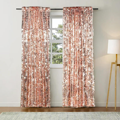 Big Sequin Rose Gold Drapes Curtains Panels Payette Sequin Backdrop Curtains Home Party Decoration Supplies 9FTx9FT for Thanksgiving Christmas Decor