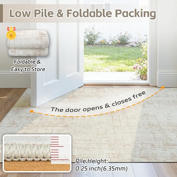5x8 Washable Area Rug for Living Room Bedroom: Non-Slip Modern Beige White | - Image 7