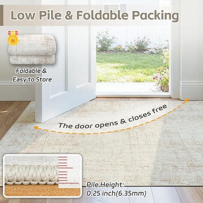 5x8 Washable Area Rug for Living Room Bedroom: Non-Slip Modern Beige White | - Image 7