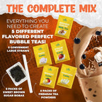 Fusion Select Authentic Bubble Tea Kit Extra Rich (5 Packs) Bubble Tea Drink, Boba Tapioca Pearl, Straws, Popular Bubble Tea Flavors (10 Flavors)