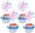 30 PCS Foil Firework Cupcake Toppers Sparkle Tinsel Cupcake Picks Happy Birthday Cake Toppers Drink Stirrers Cocktail Food Fruit Toothpicks for Baby Shower Wedding Party Decorations Supplies Pink
