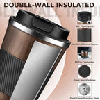 Insulated Coffee Tumbler 12 oz, Stainless Steel Coffee Mug with Lids, Travel Coffee Mug Leak Proof, Double Wall Vacuum Insulated Reusable Coffee Cup, Keep Drinks Hot and Cold (Wood, 12 Ounces)