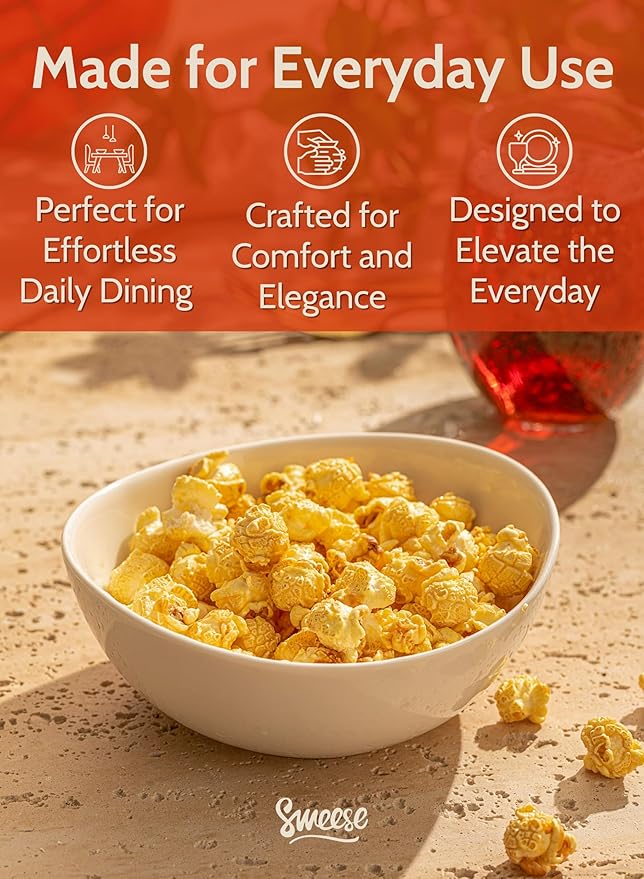 Sweese 18 oz Medium White Porcelain Bowls - Set of 6 Cereal, Soup, Rice & Salad Bowls, Ceramic Serving Bowls for Everyday Use