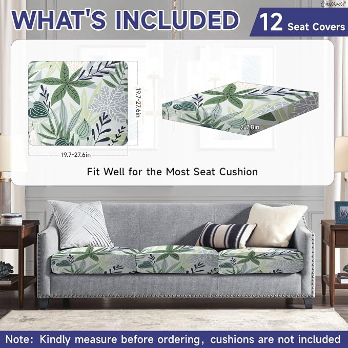CALBODE 12 Pcs Stretch Indoor/Outdoor Seat Cushion Covers, Indoor/Outdoor Couch - Image 2