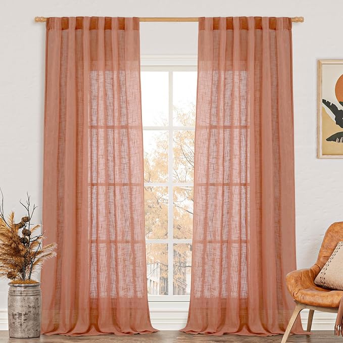Terracotta Linen Boho Curtains 84 inch Length 2 Panels, Fall Decor | Light by LAMIT