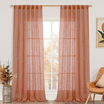 95 Inches Long Terracotta Linen Curtains by LAMIT