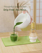 ZENS Matcha Whisk Set, 15oz Ceramic Matcha Bowl with Spout and Bamboo Whisk, Whisk Holder (Chasen), Scoop & Tea Towel, 5pcs Matcha Tea Kit Gift for Matcha Lovers, White