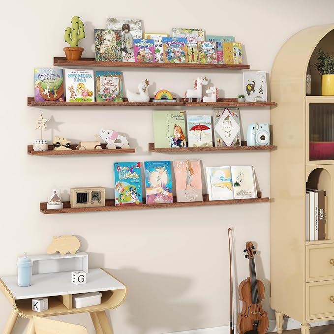 Fun Memories Picture Ledge Shelves Set of 2, 48 Inch Rustic Wall Mounted - Image 6