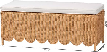 Bali & pari Teresa Bohemian Light Honey Scalloped Rattan Ottoman Bench - Image 3
