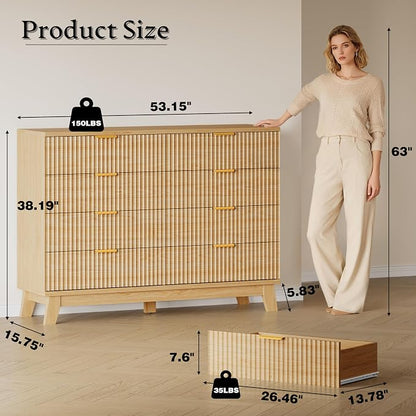 BORNOON 53" Tall Dresser for Bedroom, 8-Drawer Fluted Chest of Drawers - Image 2