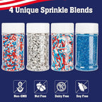 Twisweet Edible Patriotic Sprinkles 12oz, Red White and Blue Sugar Sprinkles Silver Star Mix, 4th of July American Sprinkle, Team USA Memorial Day Confetti, Cupcake Topper Cookie Ice Cream Cake Decorations, Independence Day Birthday Festival Party Supp...