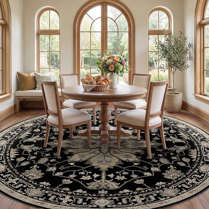 RELEANY Washable Area Rug, Round 8ft, Water Repellent, Pet Friendly, Vintage - Image 2