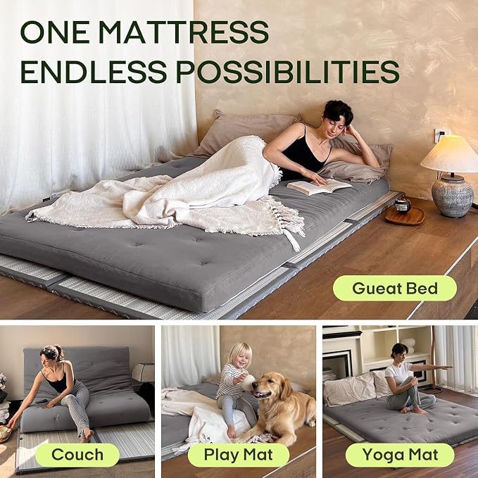 ZonLi Japanese Floor Futon Mattress Twin Size 75"x 39", 100% Cotton Cover 4'' - Image 5