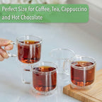 BTaT- Stackable Double Wall Glass Cups, Set of 4 (8 oz, 240 ml), Tea and Coffee Mugs, Cappuccino, Latte Cups, Clear
