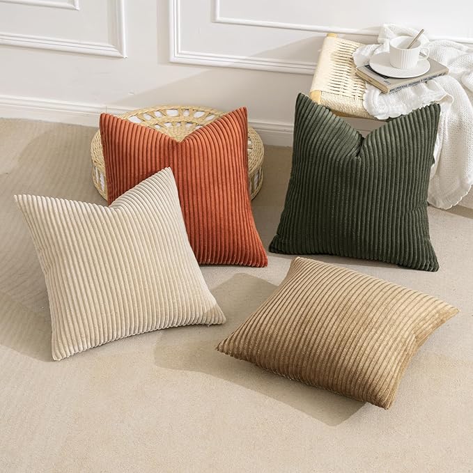 MIULEE Fall Corduroy Decorative Throw Pillow Covers Rust-Olive Green 18x18 | - Image 4