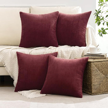 MIULEE Soft Corduroy Decorative Throw Pillow Covers Burgundy 18x18 | Set of 4 - Image 5