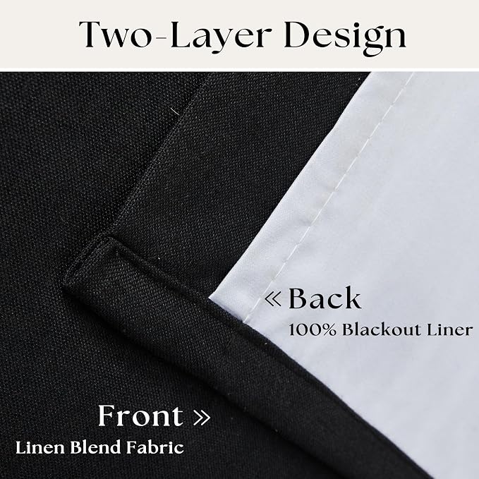 Black 63 Inch Length Blackout Pleated Linen Curtains - Image 4