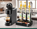 Coffee Syrup Rack Organizer,Syrup Bottle Holder Stand with K Cup Pod Drawer Storage.3 Bottles Storage Shelves for Syrup,Wine,Compact Design for Coffee Bar and Small Spaces
