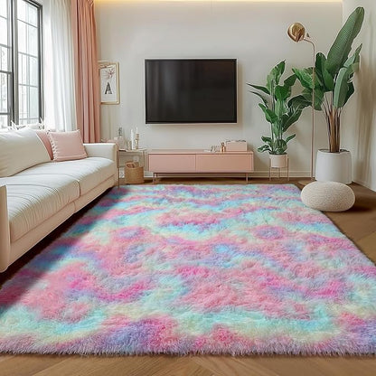 Rainbow Area Rugs for Girls Bedroom, 4x6 Fluffy Bedside Colorful Rug, Cute Soft - Image 7