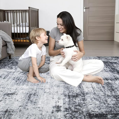 5x8 Area Rug Living Room: Modern Washable Soft Carpet Dark Black | - Image 7