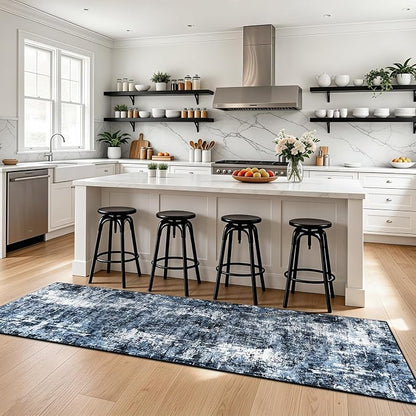 Rugflix 3x8 Runner Rug for Hallway, Washable Navy Blue Long Runners | Machine - Image 2