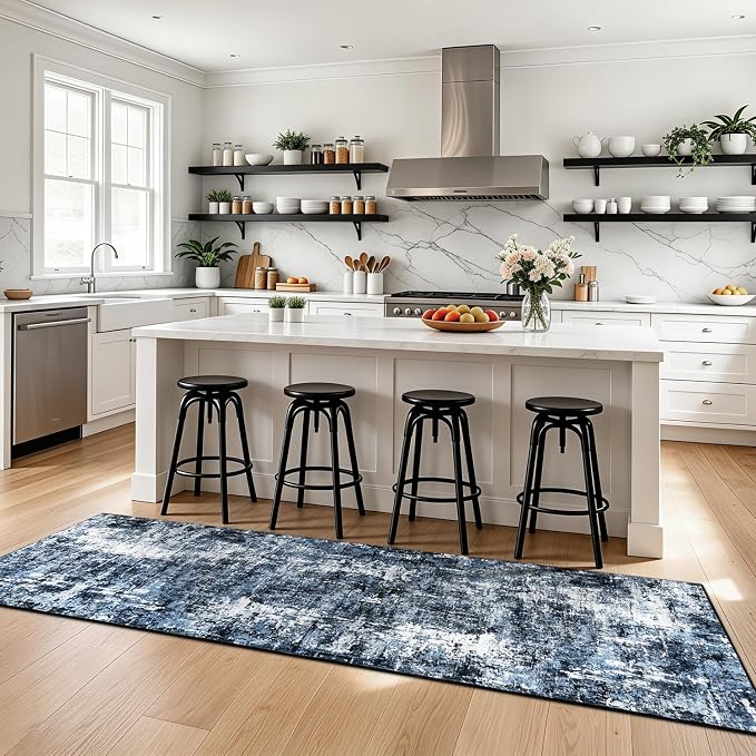 Rugflix 2'6"x8' Runner Rug for Hallway, Washable Navy Blue Long Runners | - Image 2