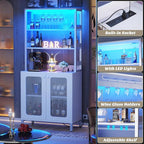 Aheaplus Bar Cabinet with Power Outlets, 67" Tall Wine Bar Cabinet Liquor Cabinet with LED Lights and Glass Holder, Coffee Bar Station for Living Room, Microwave Stand Bakers Rack Cabinet, White