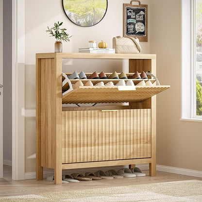 YOMILUVE Shoe Cabinet Storage for Entryway, Fluted Shoe Cabinet - Image 2