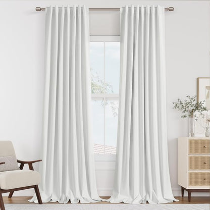 Off White 100% Blackout Linen Curtains 90 Inch Length 2 Panels Set by Guken