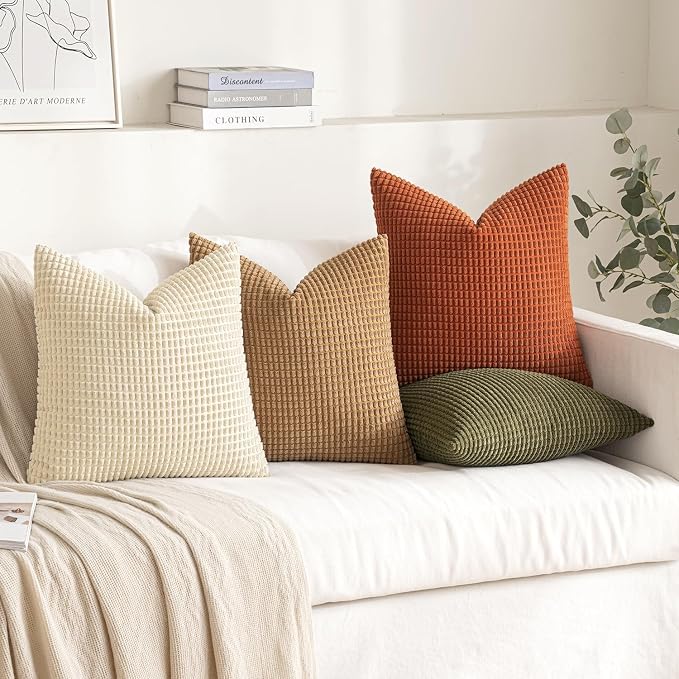 MIULEE Modern Farmhouse Decorative Pillow Covers 16x16 Inch Set of 4 Natural - Image 2