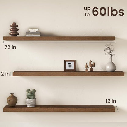 Fun Memories 72 Inch Floating Shelves, 12 Inch Deep Wall Shelf - Image 3